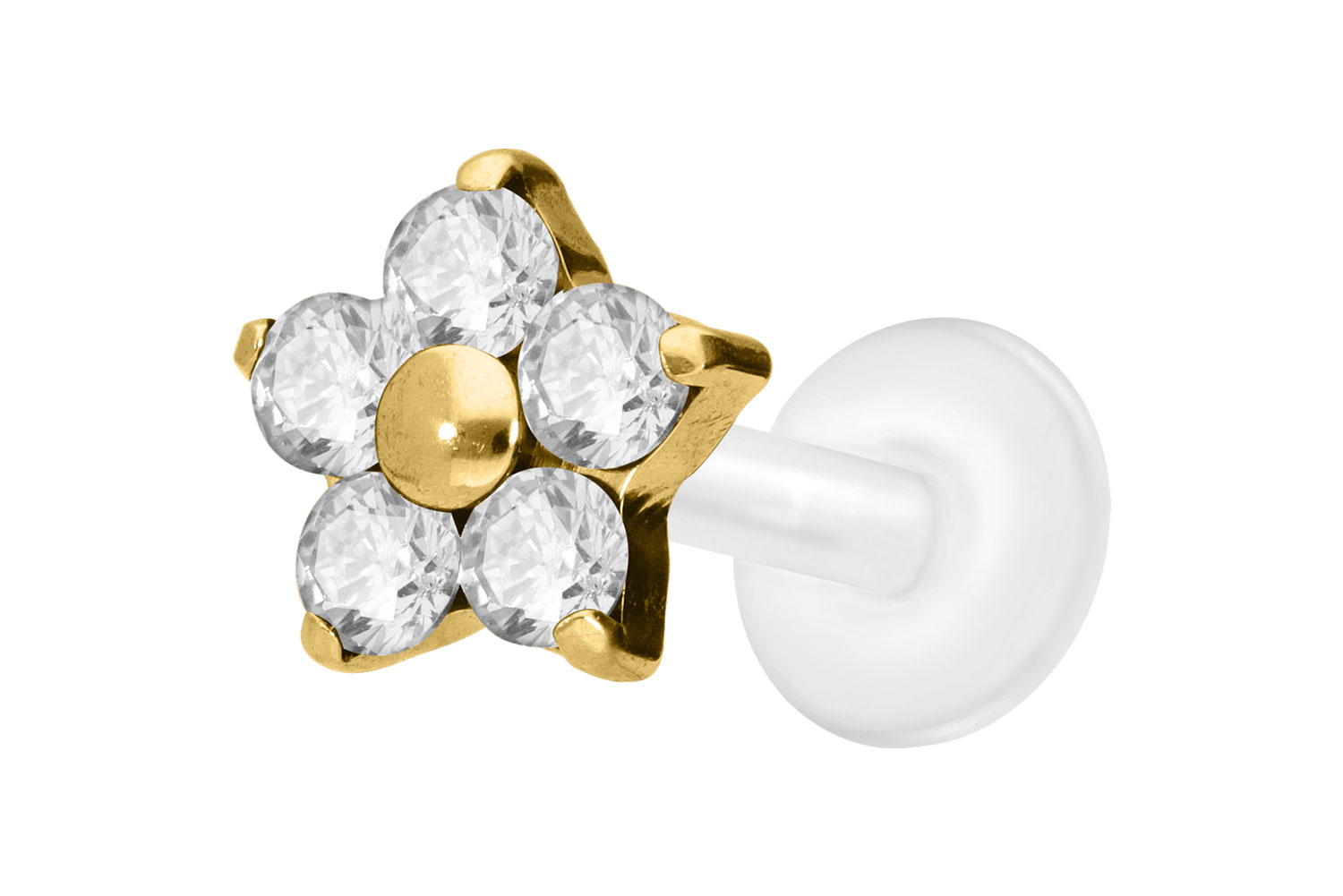 PTFE Labret Piercing mit Innengewinde + Titan-Aufsatz KRISTALLBLUME